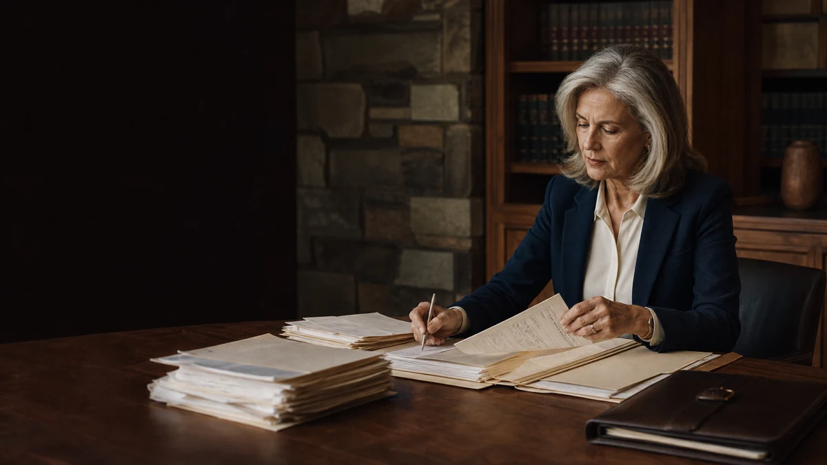 A legal operations leader compares an intake record with its supporting documents.